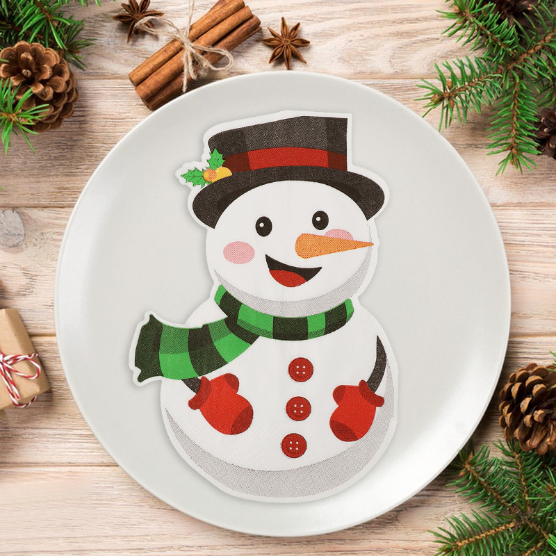 Home Decor Scrap - 20 ピース/バッグクリスマス使い捨て紙ナプキンかわいい雪だるまツリーティッシュクリスマスパーティーホームテーブル装飾用品新年