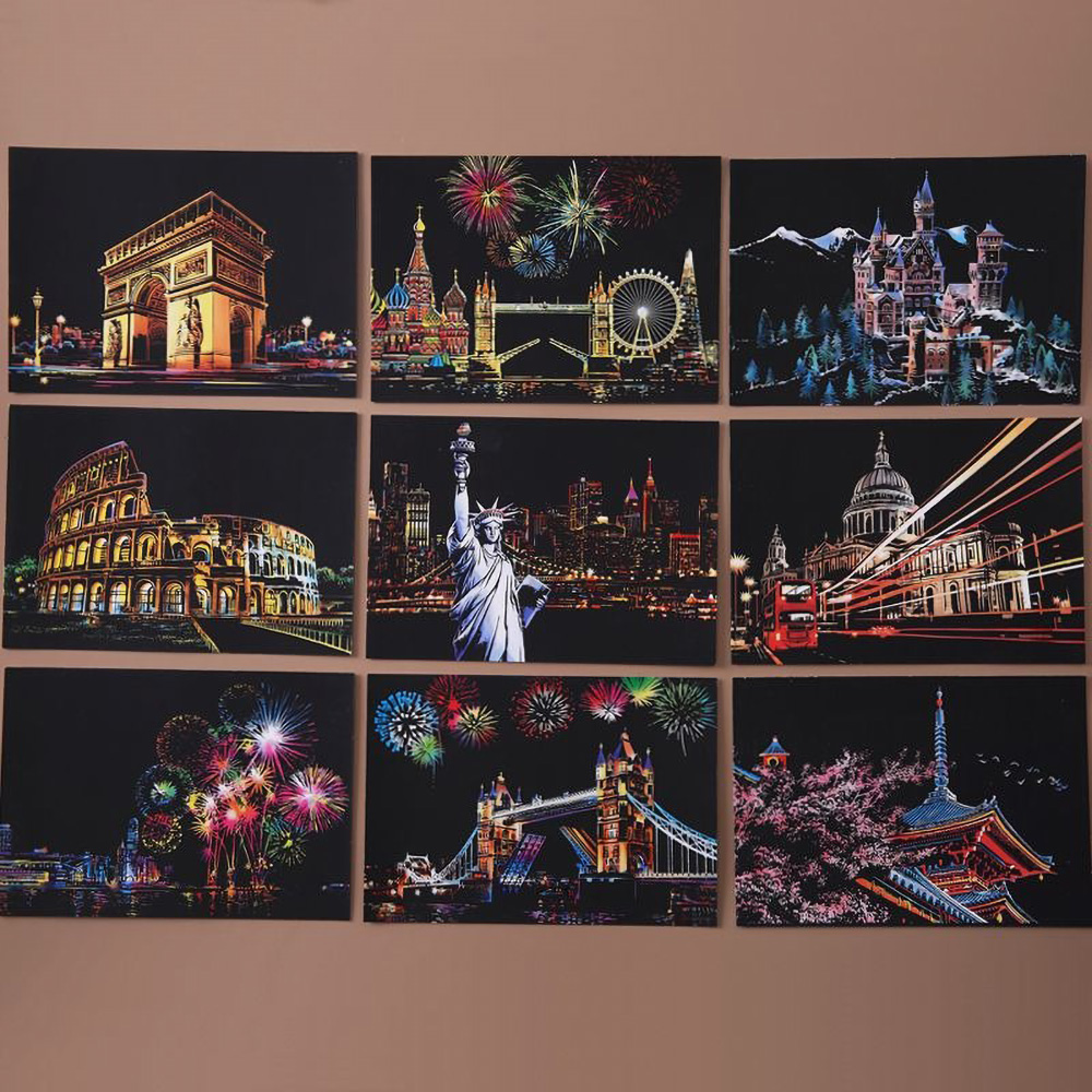 Home Decor Scrap - 20*14 センチメートル DIY 夜景絵画スクラッチカラフルな描画世界の観光スポットシリーズ子供大人のための解凍ギフト家の装飾