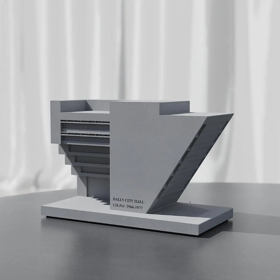 Home Decor Dallas - I M Pei ダラス市庁舎セメントコンクリート建物模型建築彫刻リビングルーム家の装飾デスクトップ装飾ディスプレイ