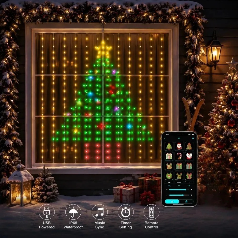 Home Decor Curtain - LEDピクセルカーテンライト Bluetoothアプリ制御 RGBスマートストリングライト DIY窓飾り ホームパーティー用