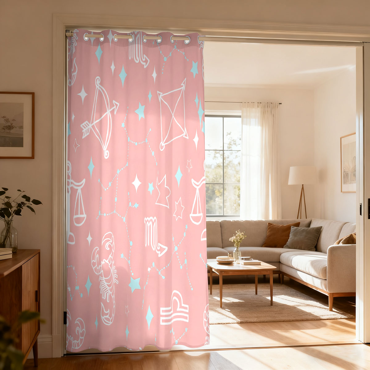 Home Decor Curtain - 1pc 星空星座プリントシングルループカーテン、リビングルーム寝室用装飾ドアカーテン、ファッションホームハングイ