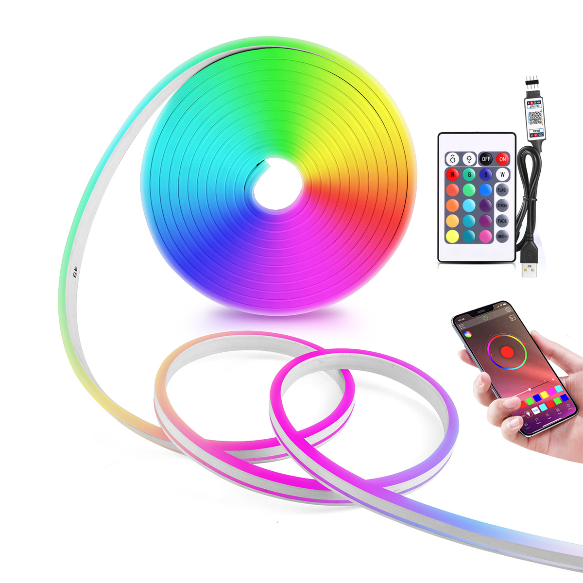 Home Decor App Free - 5V USB RGB ネオン LED ストリップライト、1/2/3/4/5M