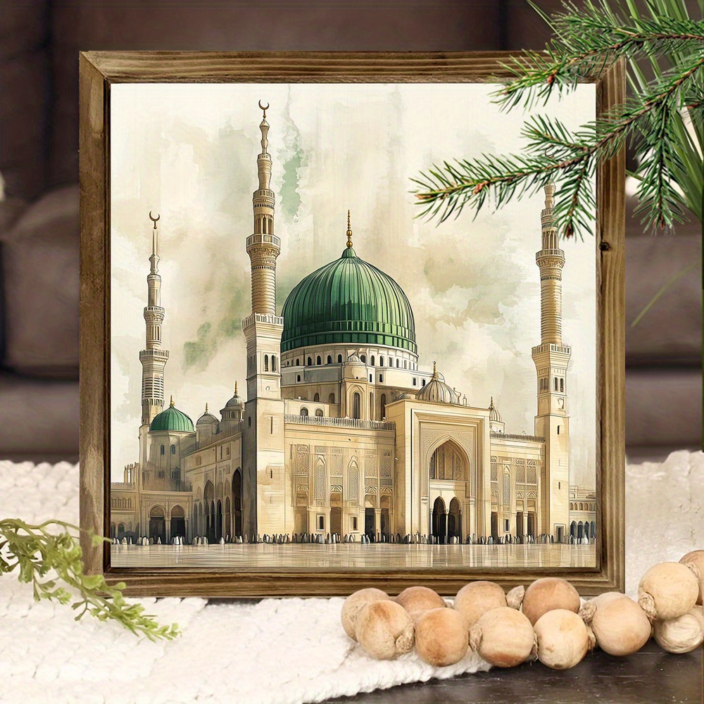 Home Decor Ramadan - ヴィンテージ高品質木製名札芸術的な田舎風モスク装飾ラマダンホリデーギフト家庭用宗教壁飾り2D 20CM 1個