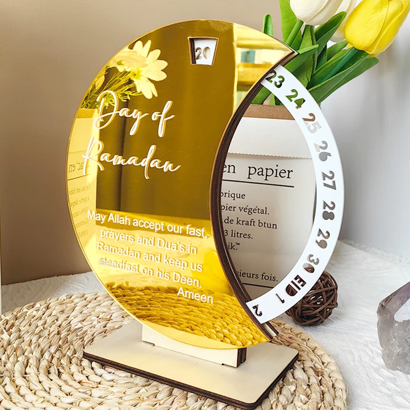 Home Decor Ramadan - 2026年アクリル製中東ラマダンアドベントカレンダー回転式卓上ディスプレイホリデーイスラム教徒カウントダウンホームデコレーション