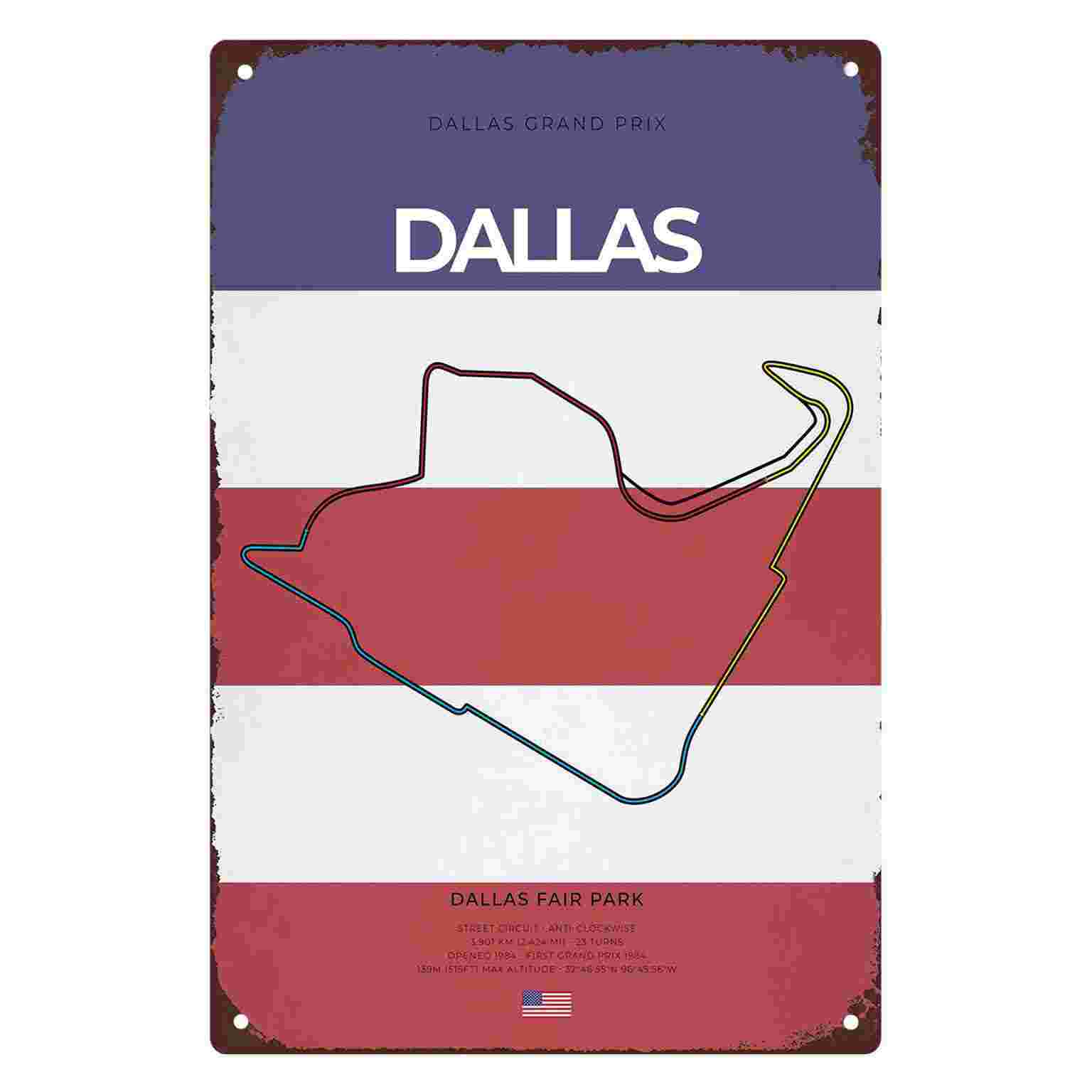 Home Decor Dallas - 2Dフラット1枚入りダラスグランプリサーキットヴィンテージレーシングポスター壁掛け装飾、家庭、カフェ、ガレージ、寝室、ポーチ、庭用