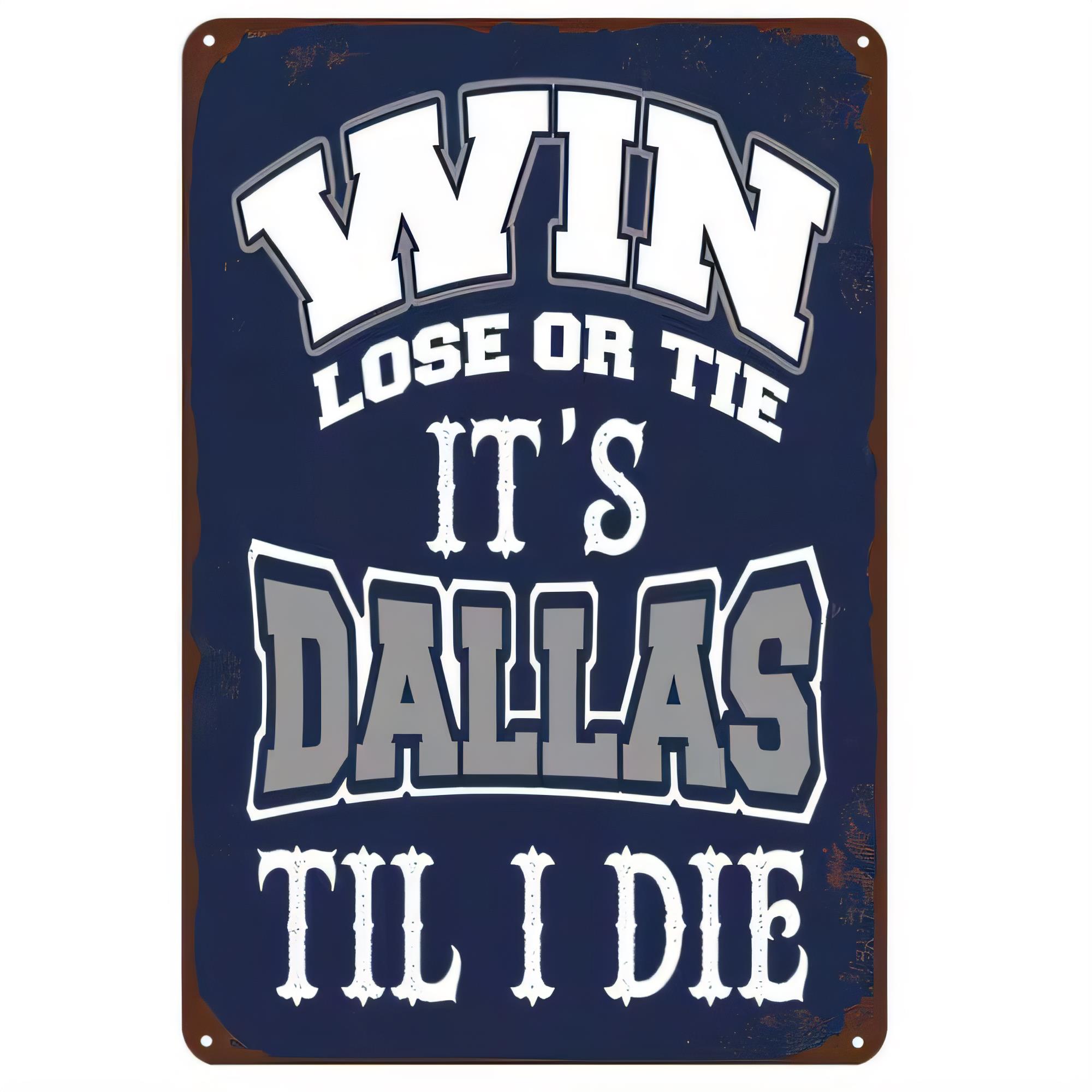 Home Decor Dallas - ブリキ看板「負けも分け目もダラスだ」、ヴィンテージカウボーイ風タイポグラフィーの金属製壁飾り、ラスティックレトロな西部風ホームバーガーデン装飾