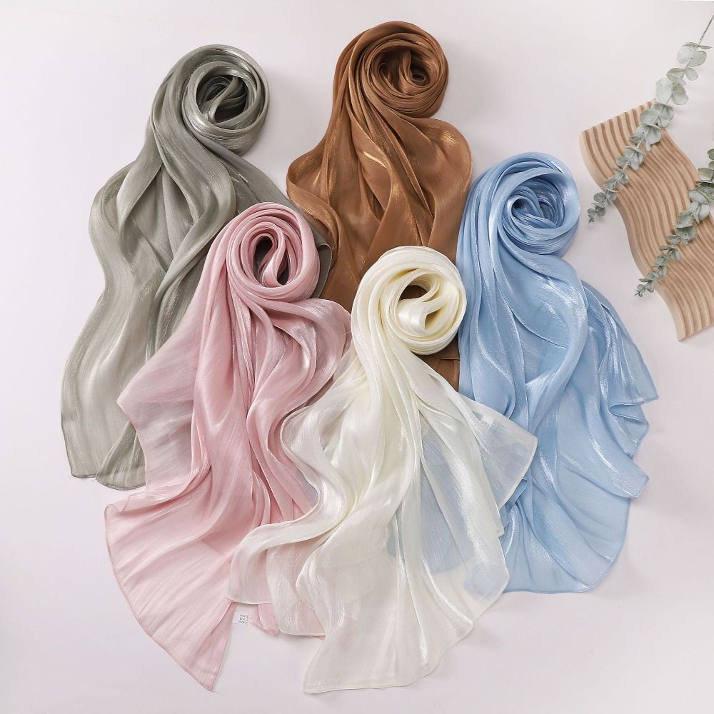 Home Decor Ramadan - 高品質ソリッドカラーシルクスカーフシャイニングシフォンシフォンヒジャーブベールソフトロングヘッドラップ屋外日焼け止めスカーフ