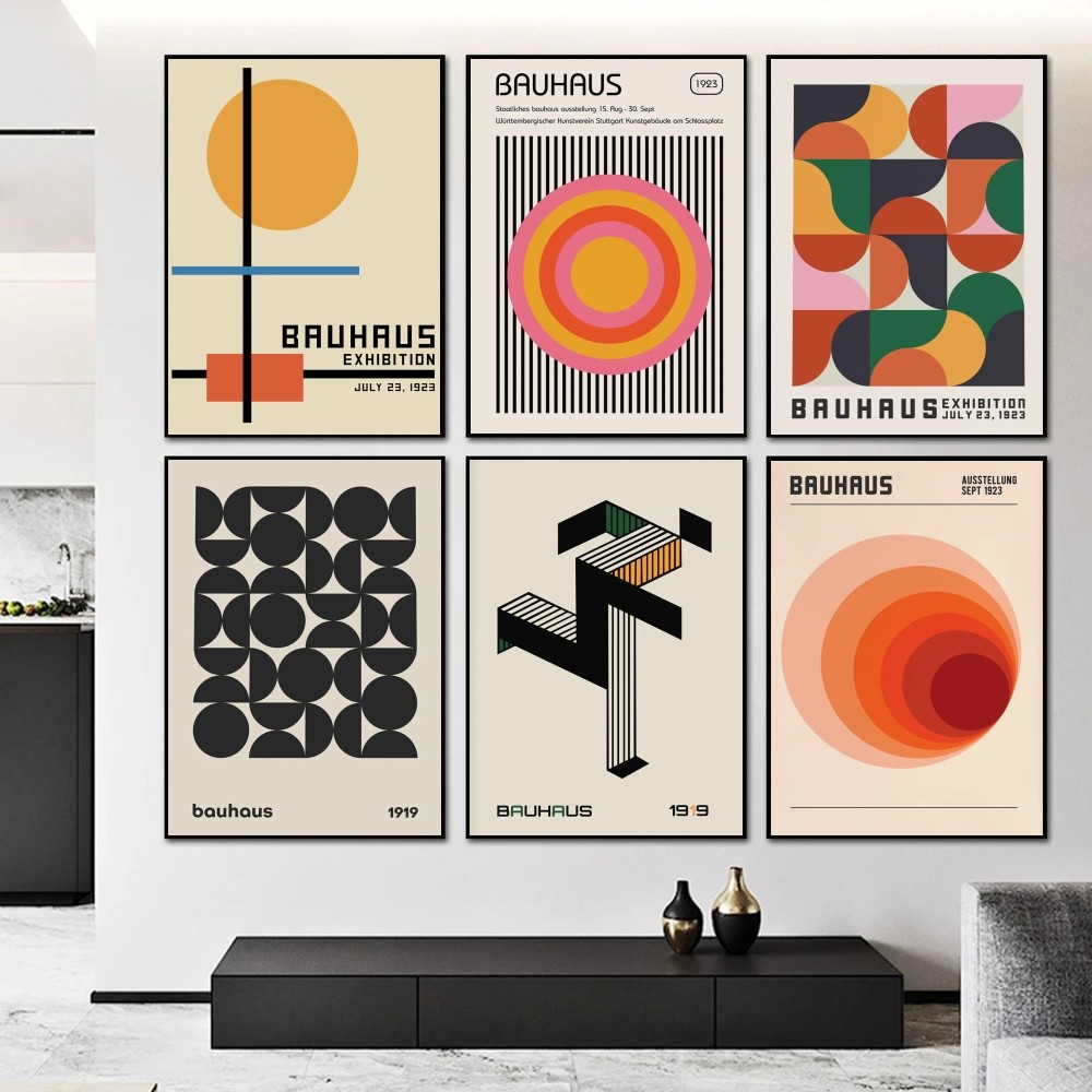Home Decor Scrap - (2D錫絵画)バウハウス幾何学展ポスター紙プリントホームベッドルームエントランスバーカフェアート絵画装飾