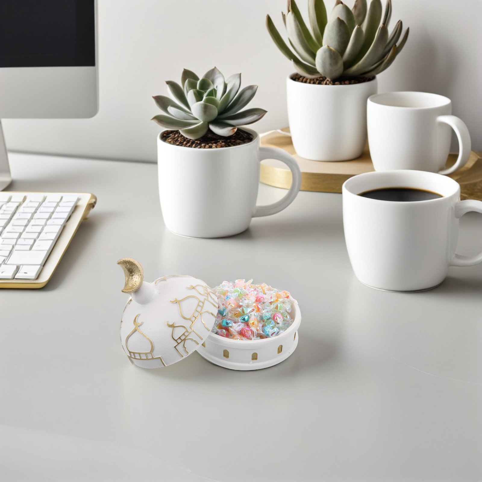 イスラム風レジン製ジュエリーボックス、精巧な中空デザイン、イ - Home Decor Ramadan のレビューと価格