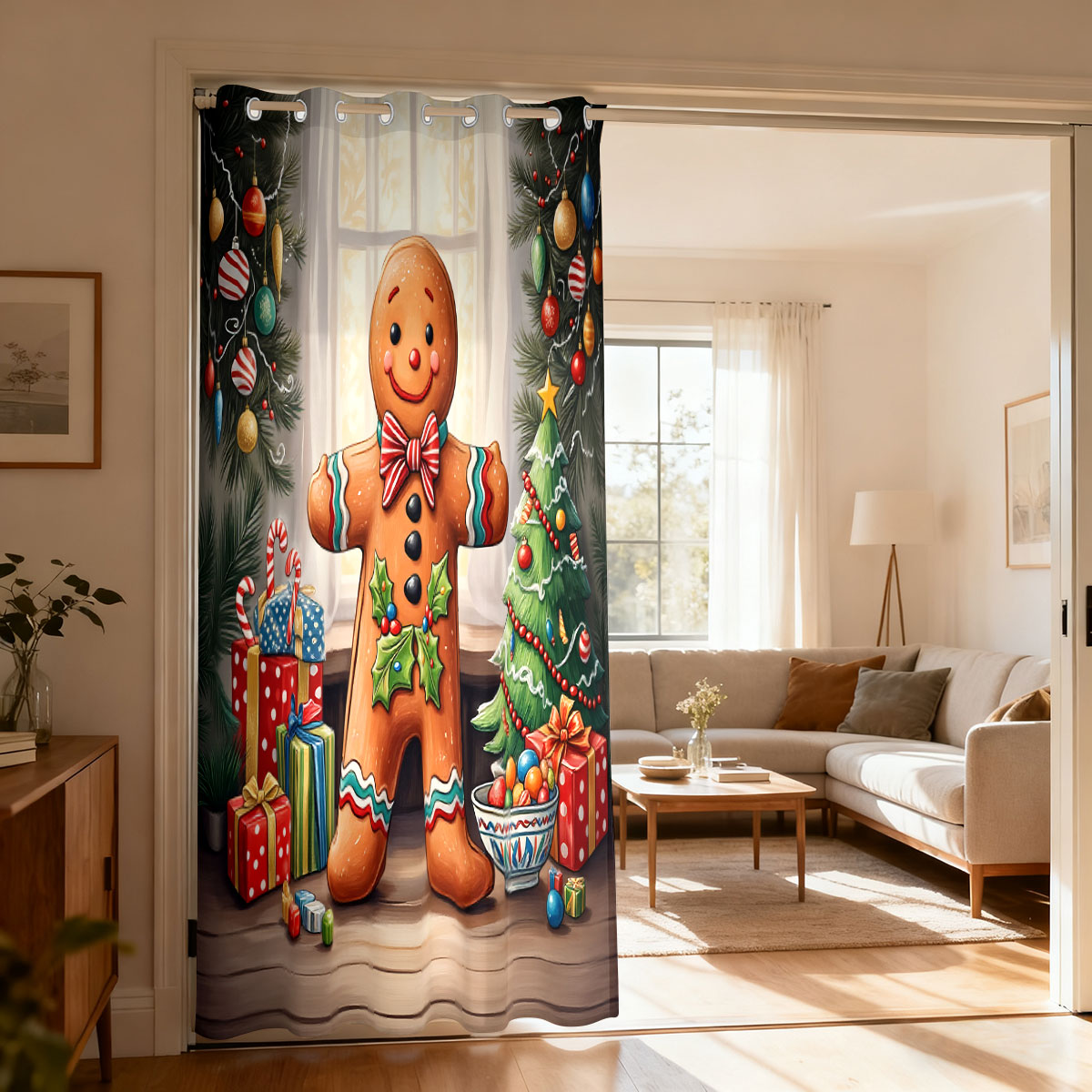 クリスマスジンジャーブレッドマンクリスマス装飾シングルパネル - Home Decor Curtain のレビューと価格
