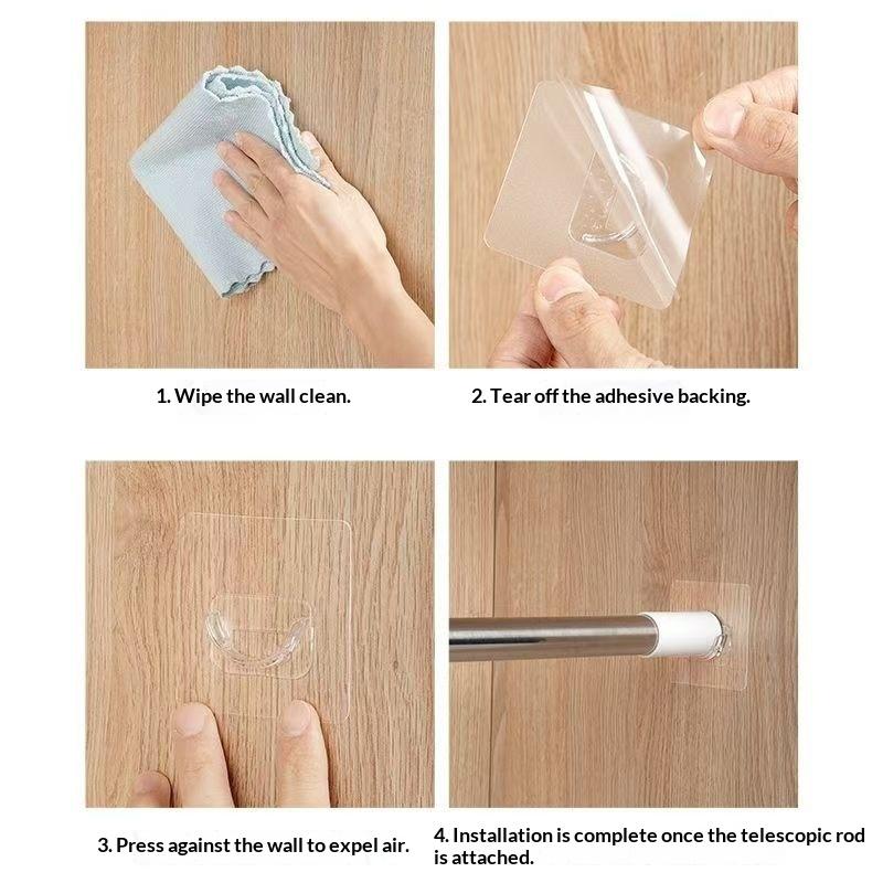 ドリル不要の透明な自己粘着式カーテンロッドブラケット、高耐荷 - Home Decor Curtain のレビューと価格