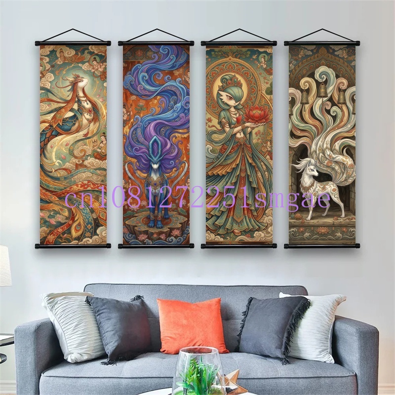 ポケモンアニメポスタースクロール絵画、ピカチュウ、リザードン - Canvas Painting のレビューと価格