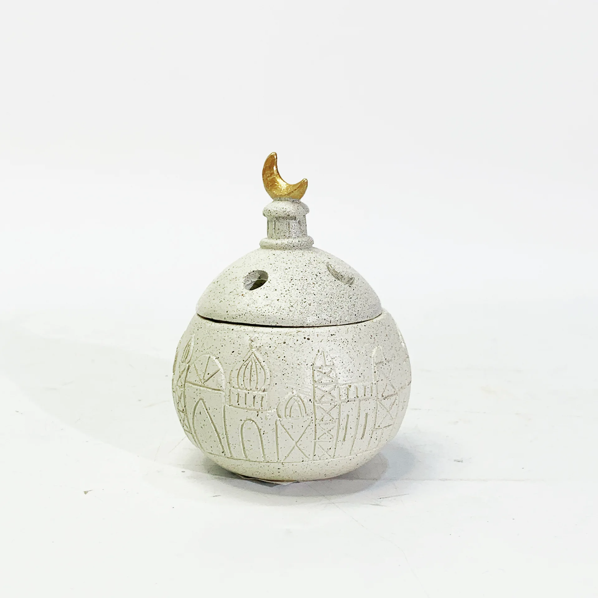 セラミック香炉 白い斑点模様の香炉 ゴールドムーンフィニアル - Home Decor Ramadan のレビューと価格