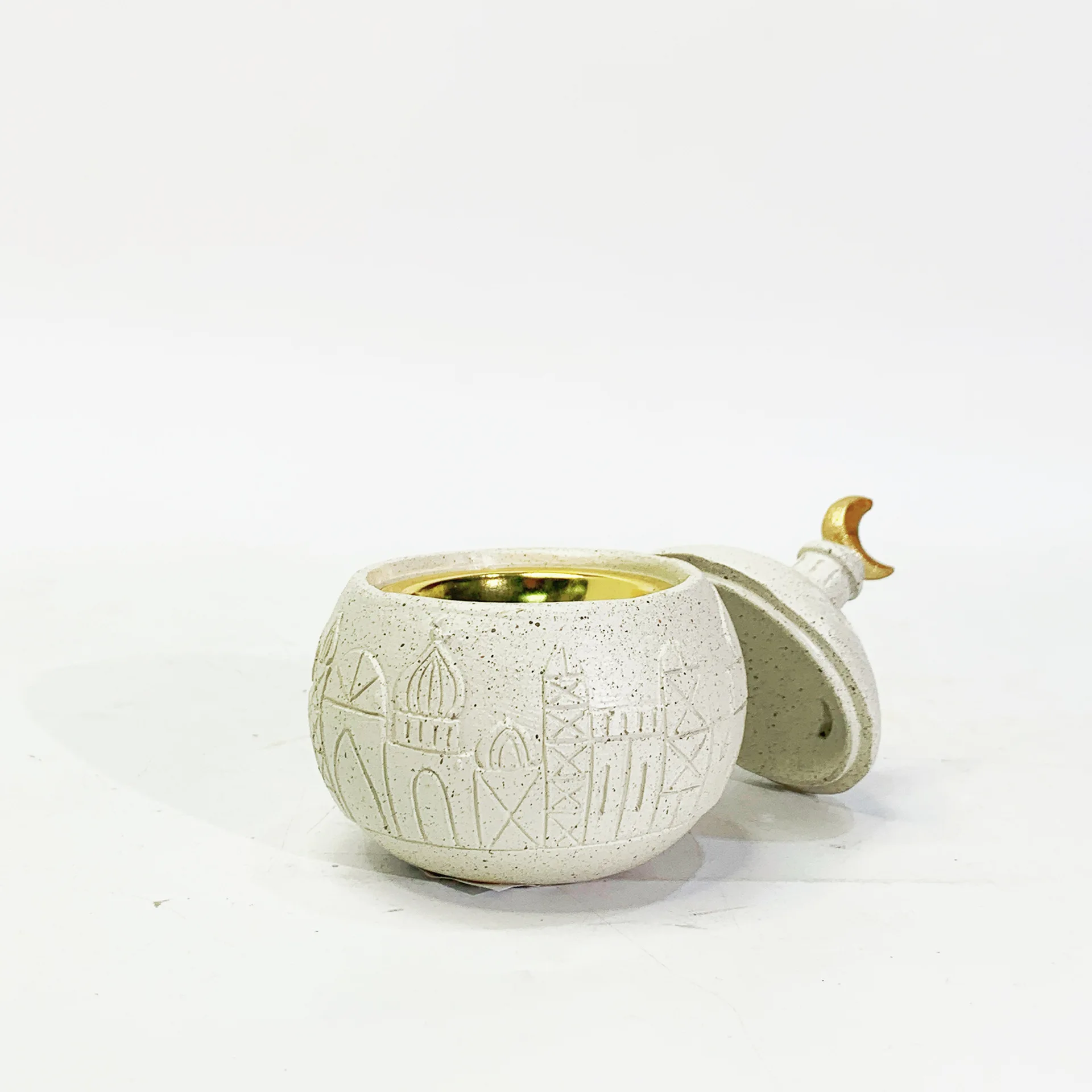 セラミック香炉 白い斑点模様の香炉 ゴールドムーンフィニアル - Home Decor Ramadan のレビューと価格
