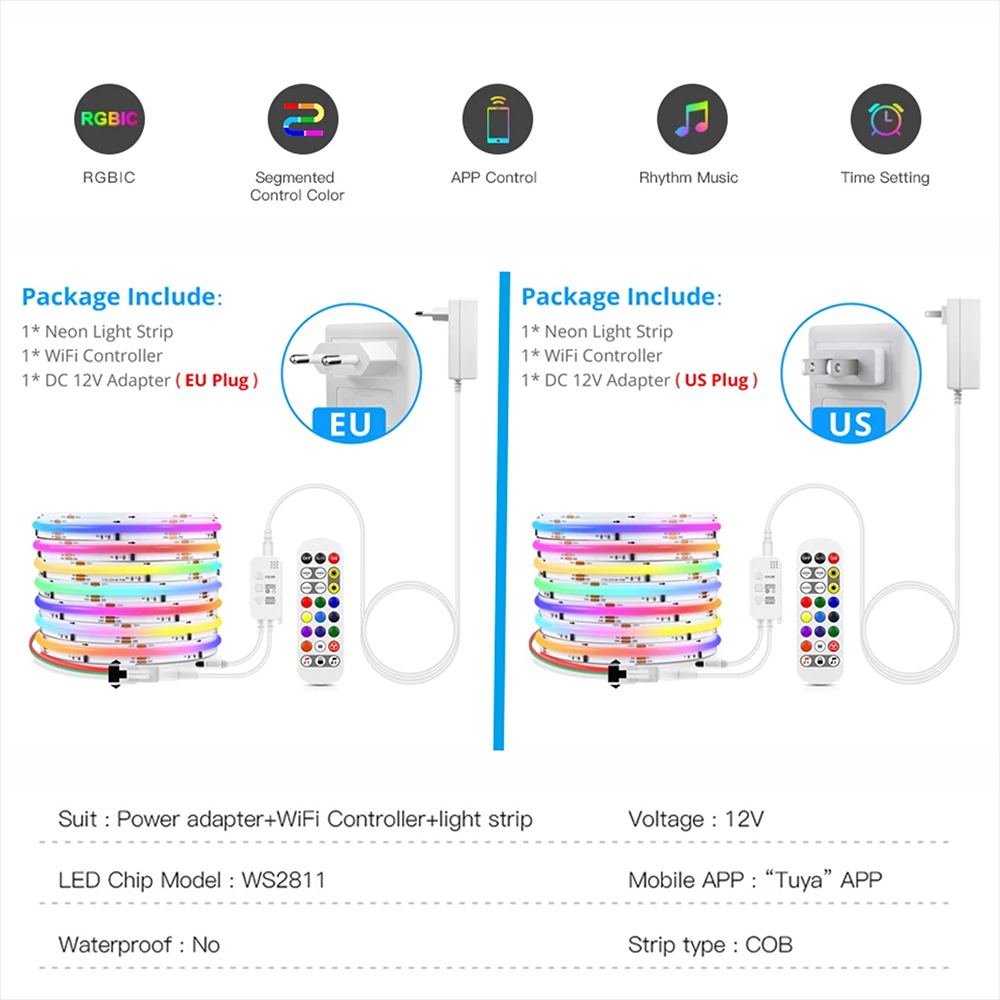 Tuya WiFi WS2811 RGBIC COB LED - Home Decor App Free のレビューと価格
