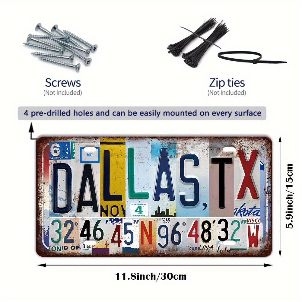 2Dフラット、ヴィンテージ＆南部都市の金属製ウォールプレート - Home Decor Dallas のレビューと価格