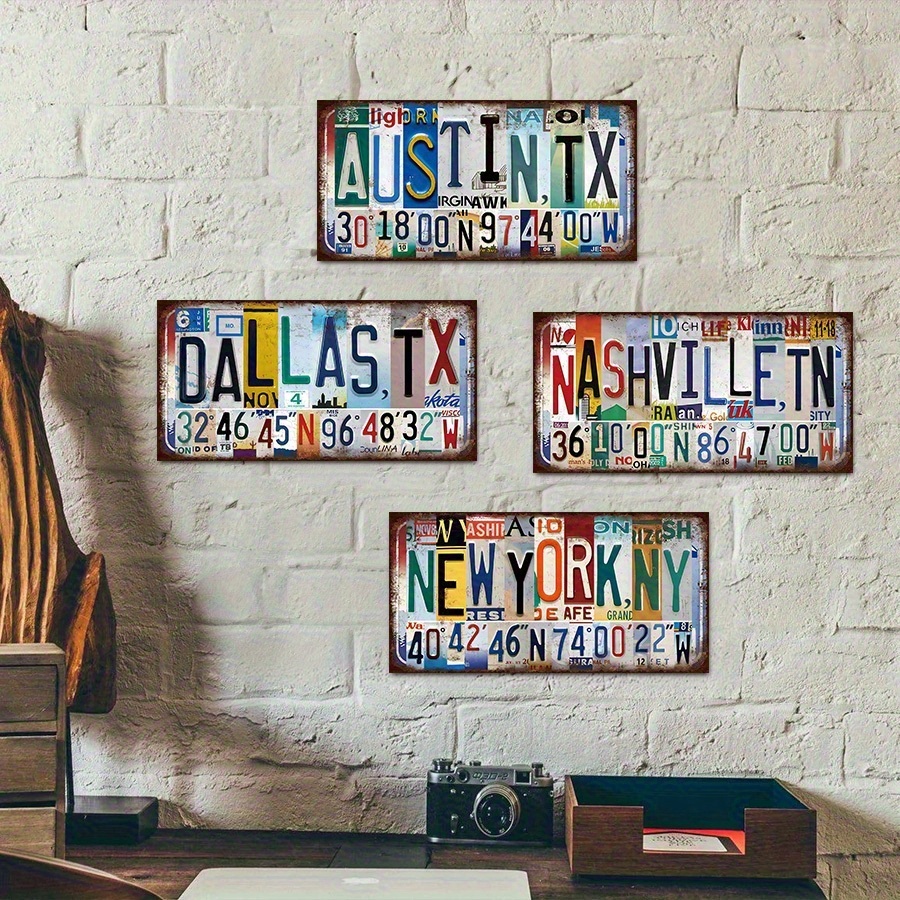 2Dフラット、ヴィンテージ＆南部都市の金属製ウォールプレート - Home Decor Dallas のレビューと価格