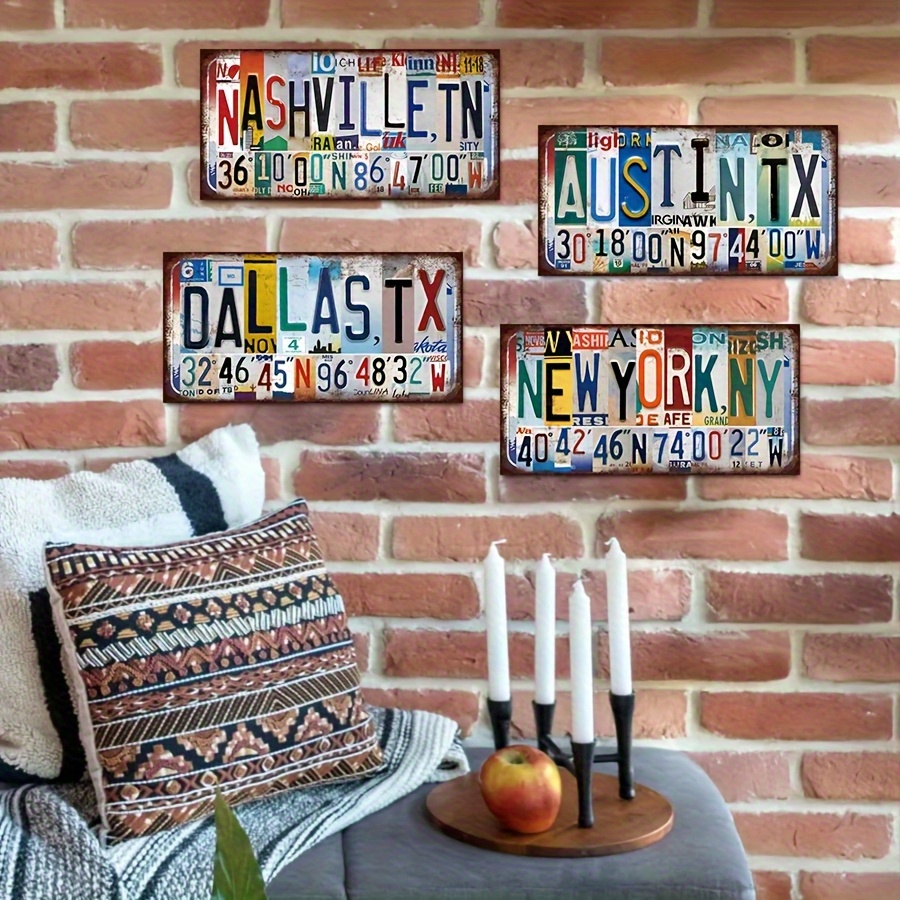 2Dフラット、ヴィンテージ＆南部都市の金属製ウォールプレート - Home Decor Dallas のレビューと価格