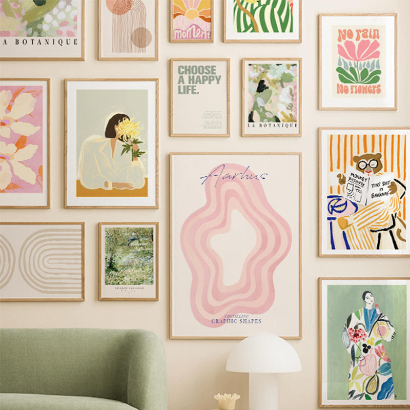クマ抽象ラインレインボーボヘミアンアートポスター装飾絵画 H - Home Decor Pt のレビューと価格