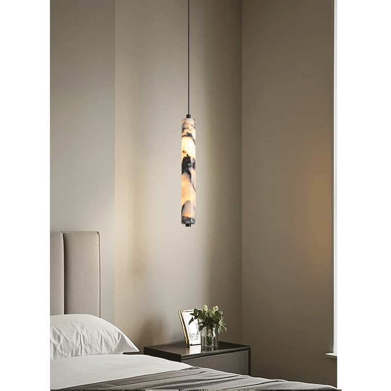 高級ブラックシリンダー天然石ペンダントランプ、ハイエンドベッ - Hanging Moon Lamp のレビューと価格