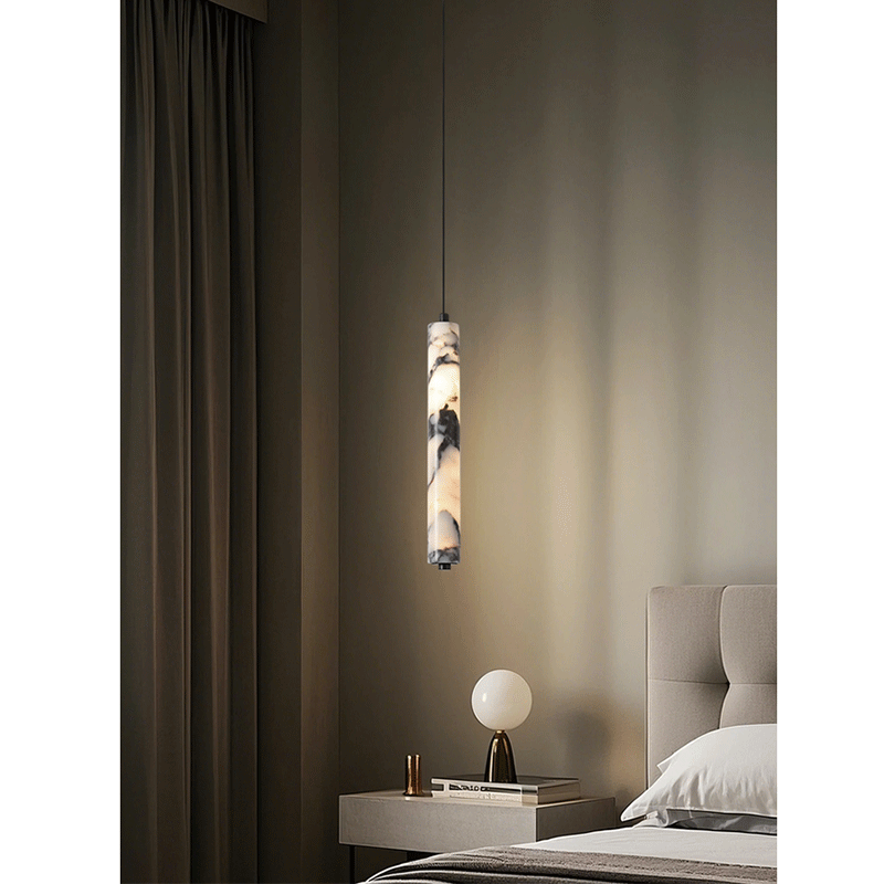 高級ブラックシリンダー天然石ペンダントランプ、ハイエンドベッ - Hanging Moon Lamp のレビューと価格