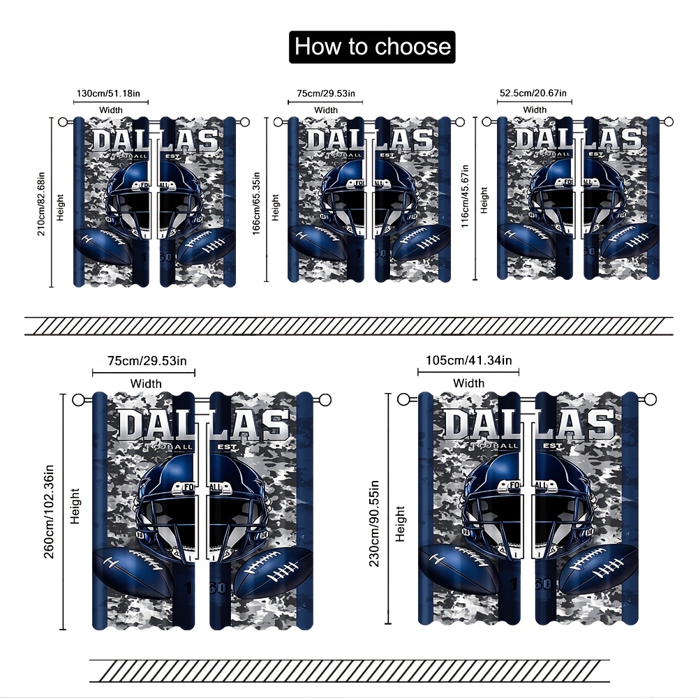 ダラスフットボールドアカーテン2枚、ブルーホワイト迷彩ヘルメ - Home Decor Dallas のレビューと価格