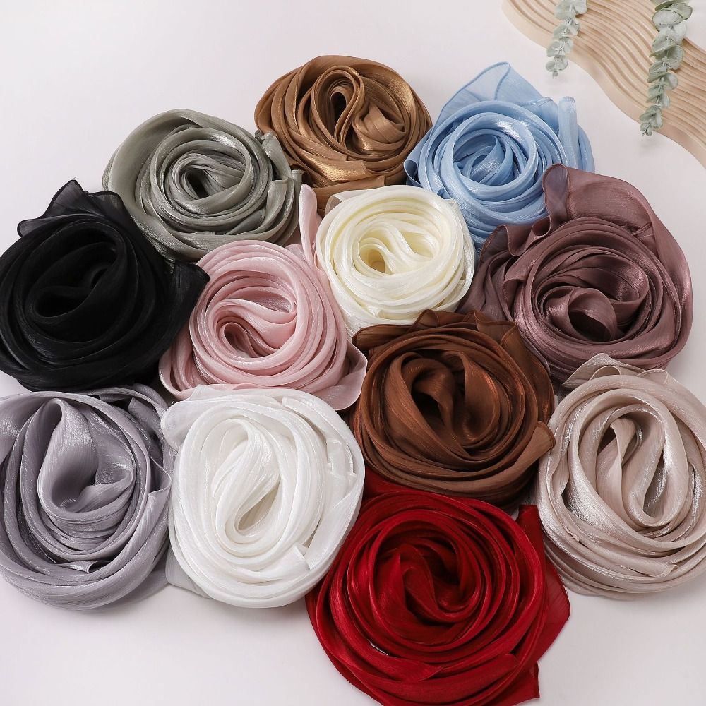 高品質ソリッドカラーシルクスカーフシャイニングシフォンシフォ - Home Decor Ramadan のレビューと価格