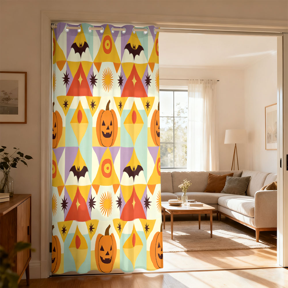 1pc ハロウィンカボチャコウモリ幾何学模様プリントシングル - Home Decor Curtain のレビューと価格