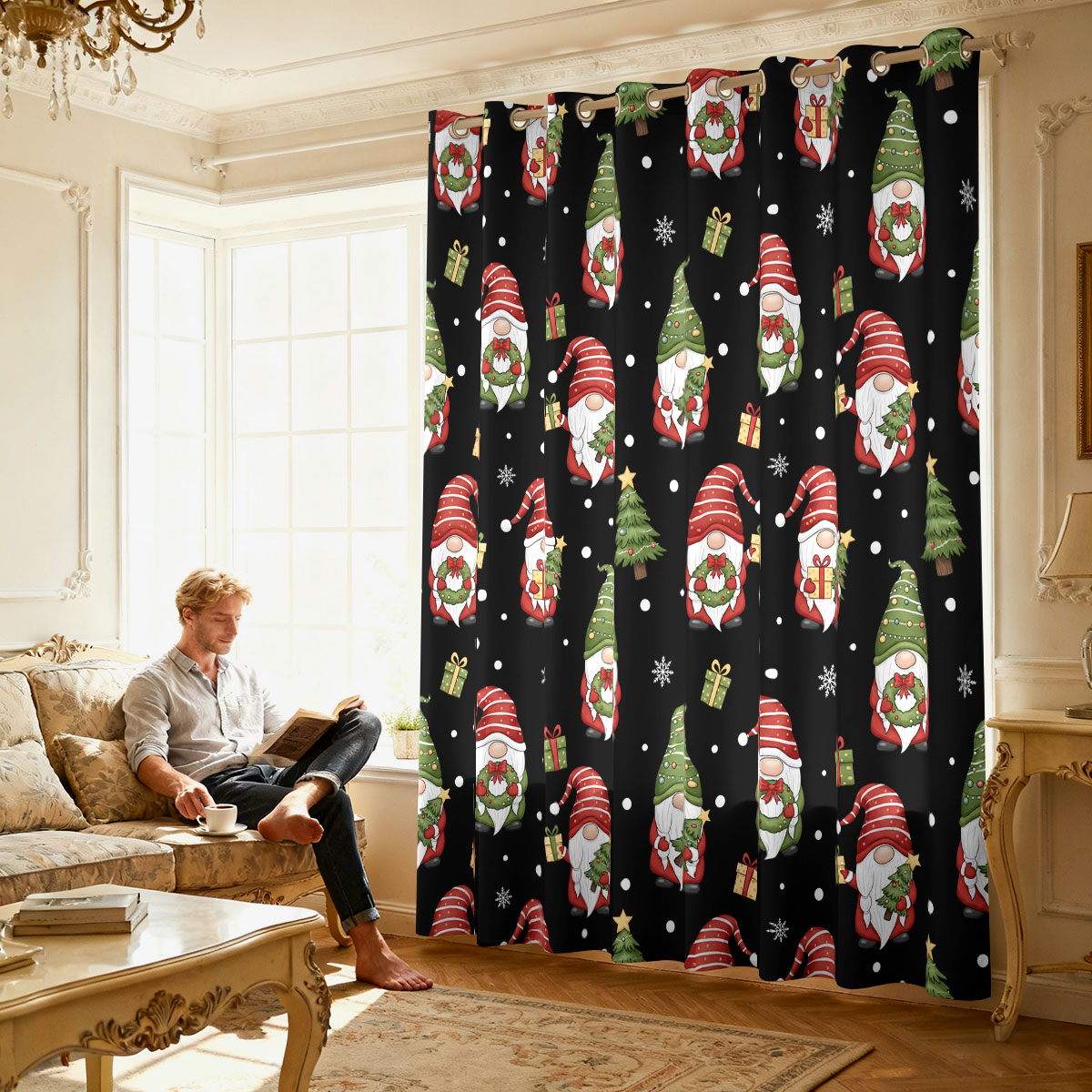 クリスマスドワーフクリスマスツリーギフトプリントシングルルー - Home Decor Curtain のレビューと価格